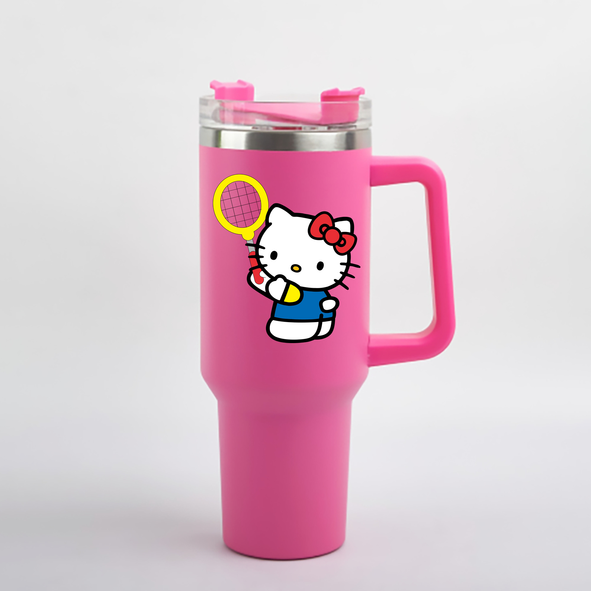 （画像用） Hello Kitty ハローキティ 1200mL車用タンブラー - クリスタルステッカー（プラスチックストロー付き）